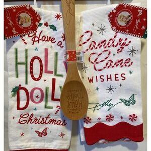NEW Dolly Parton Christmas  Kitchen Towels DOLLAR GENERAL Set Of 2 + Spoon
